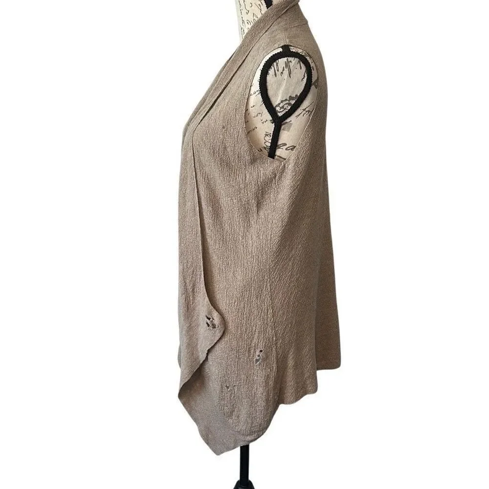 Eileen Fisher Tan Wool Distressed Tunic Knit Vest M